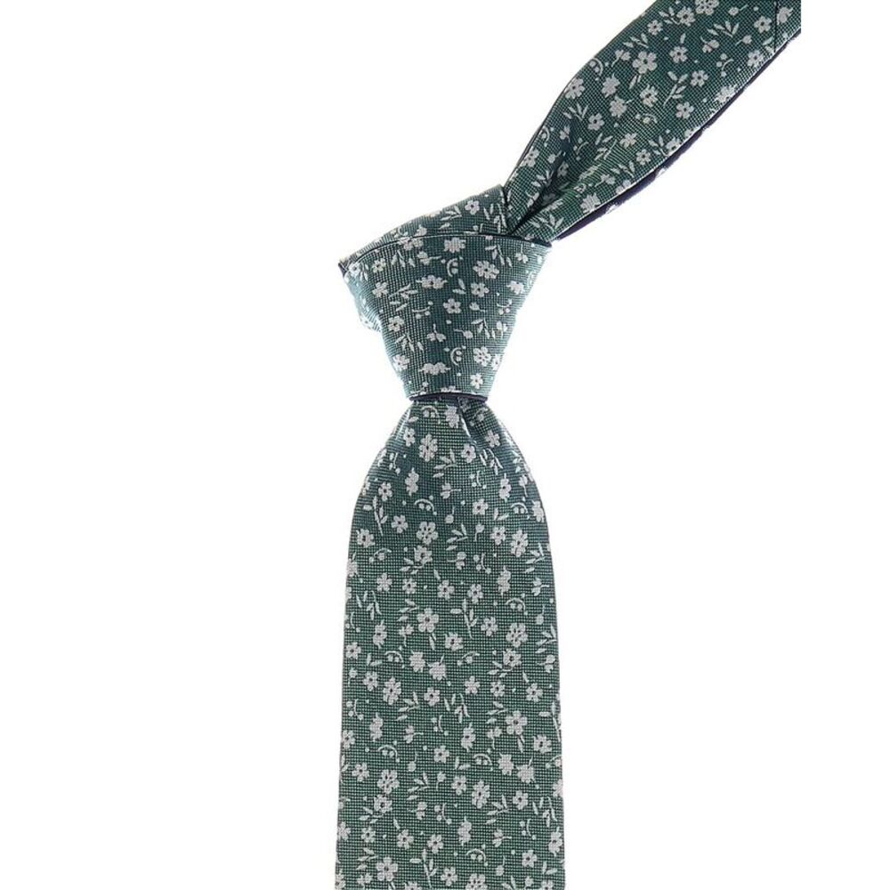 Canali Green Floral/Navy Dots Reversible Silk Tie, Green